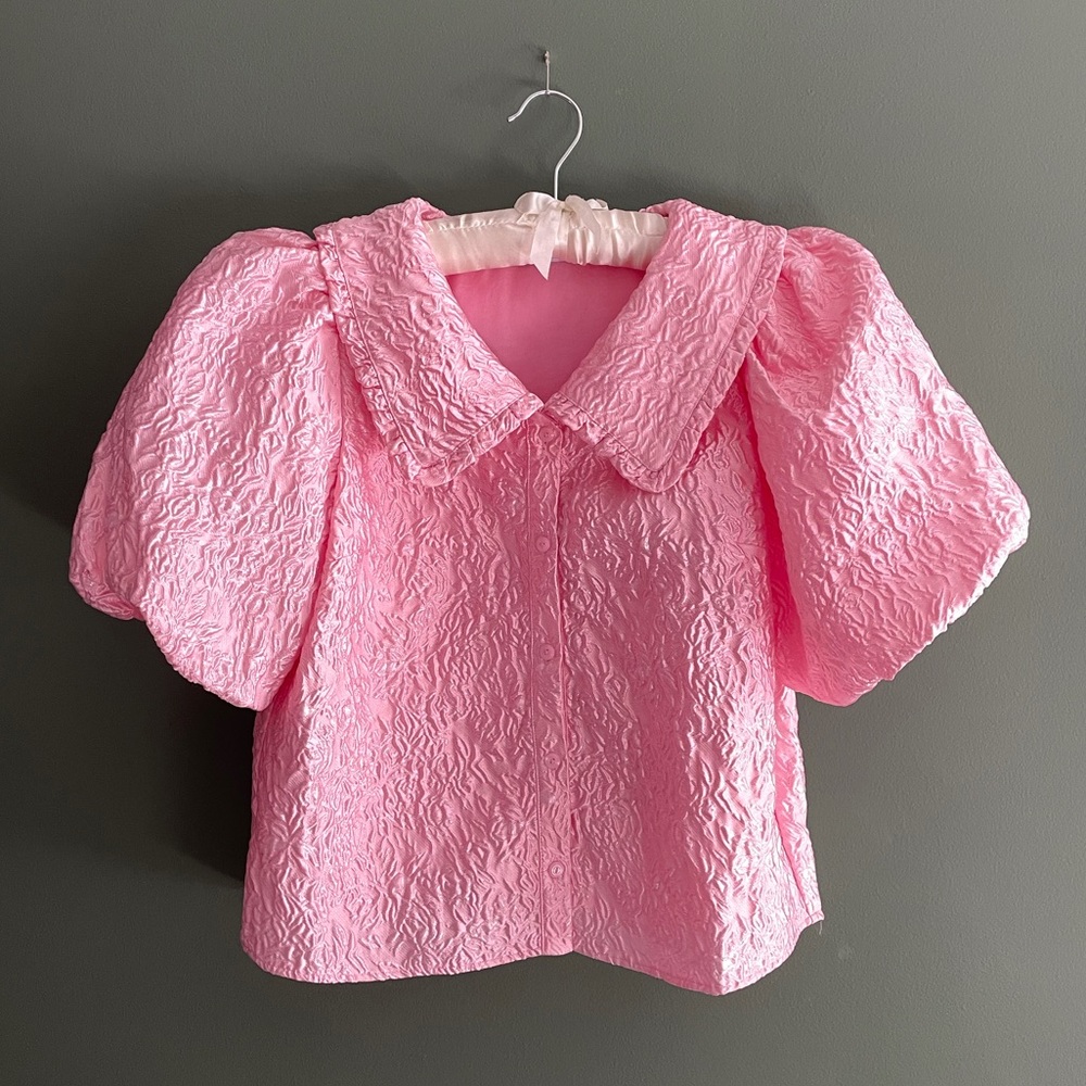 & Other Stories Textured Ruffle Collar Puff Top